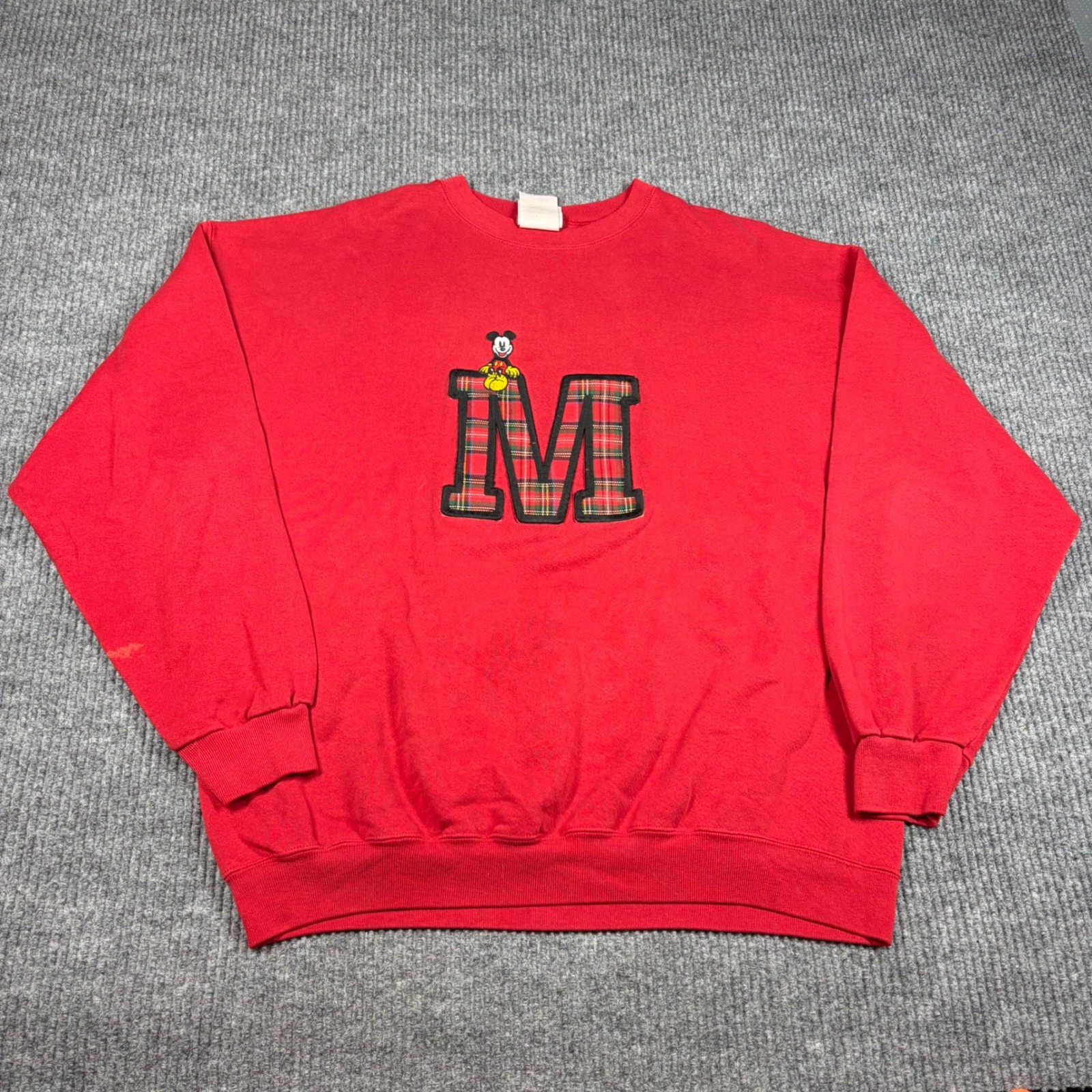 Vintage Mickey  Co Sweatshirt Mens Xl Disney Red Plaid Mickey Mouse Usa Made